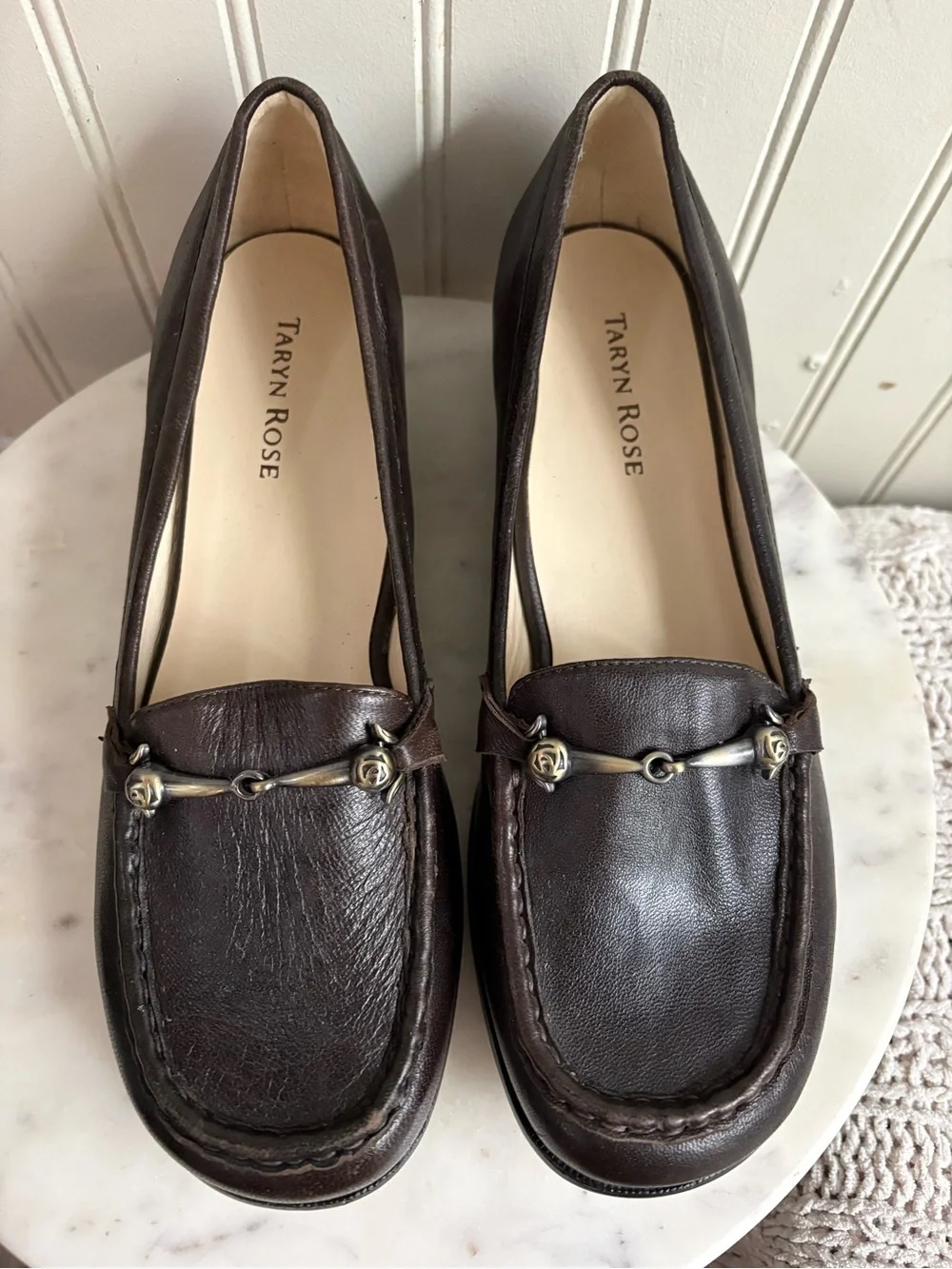 Taryn Rose Horsebit Wedge Loafers Women’s 8.5 Brown Leather Business Casual Prep